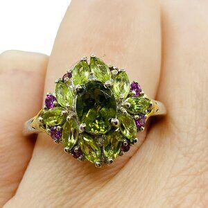 NWT Chuck Clemency Sterling Silver 925 Peridot Garnet Cluster Ring Size 10.25